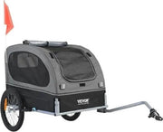 Carrello per cani - Carrello per bicicletta - Carrello per cani - Raffreddabile - Carrello per cani per bicicletta - Attacco per bicicletta per cani - Carrello per cani - Luci riflettenti - Bandiera - 140x72x77cm - Grigio