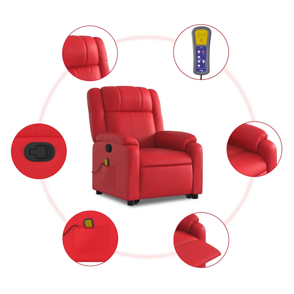 Poltrona Alzapersona Reclinabile Massaggio Rosso in Similpelle 3205162