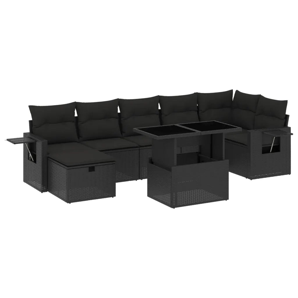 Set Divani da Giardino con Cuscini 8 pz Nero in Polyrattan