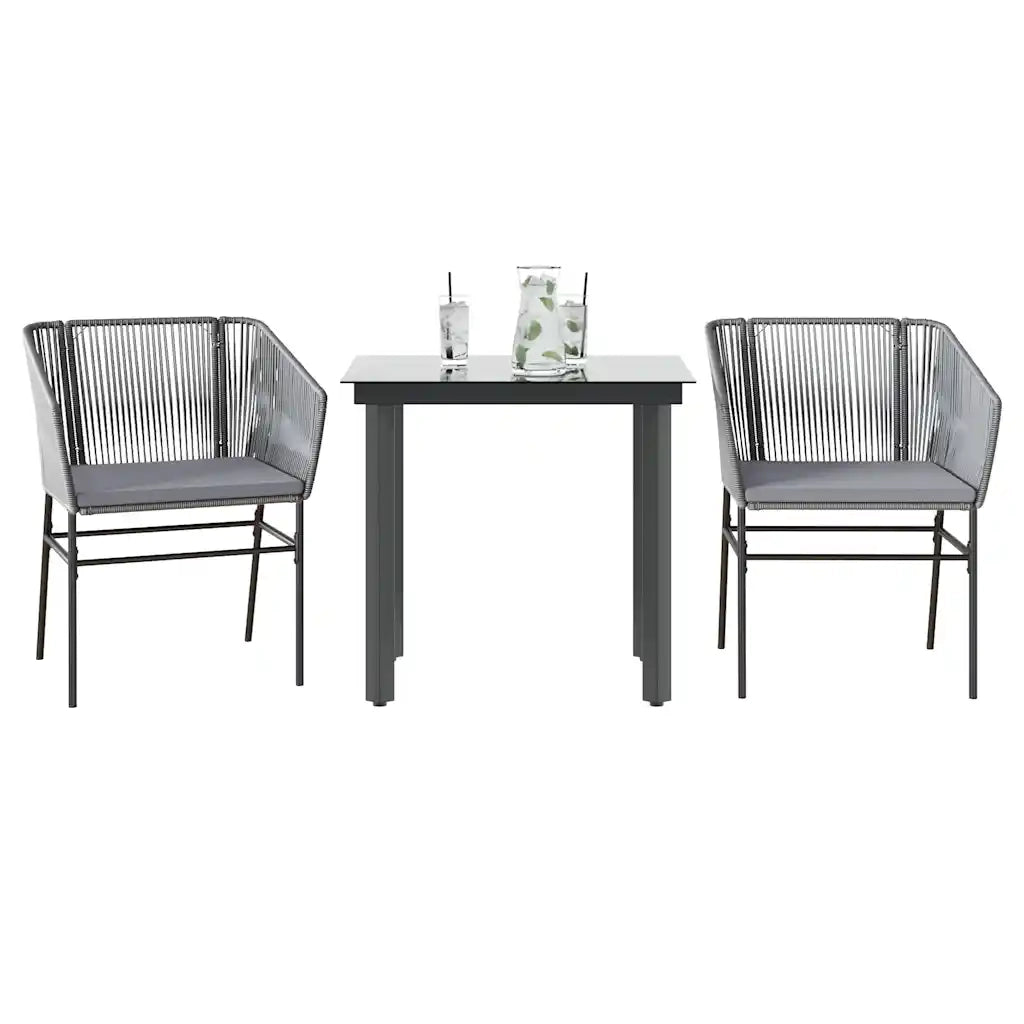 Set da Pranzo da Giardino 3 pz | Set Salotto da Giardino con Cuscini in Polyrattan Vetro