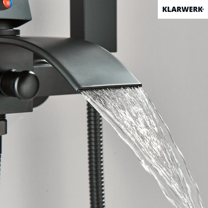 "ROSA" | Rubinetto per vasca da bagno a cascata Doccia nera|Acciaio inossidabile include doccetta e supporto|Set completo termostato vasca miscelatore