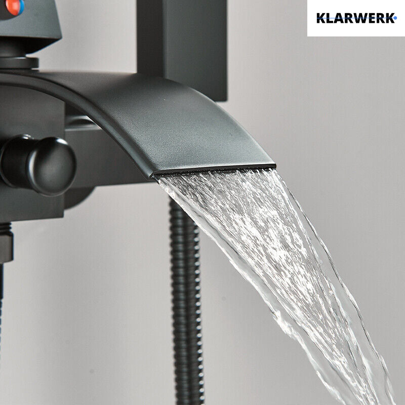 "ROSA" | Rubinetto per vasca da bagno a cascata Doccia nera|Acciaio inossidabile include doccetta e supporto|Set completo termostato vasca miscelatore