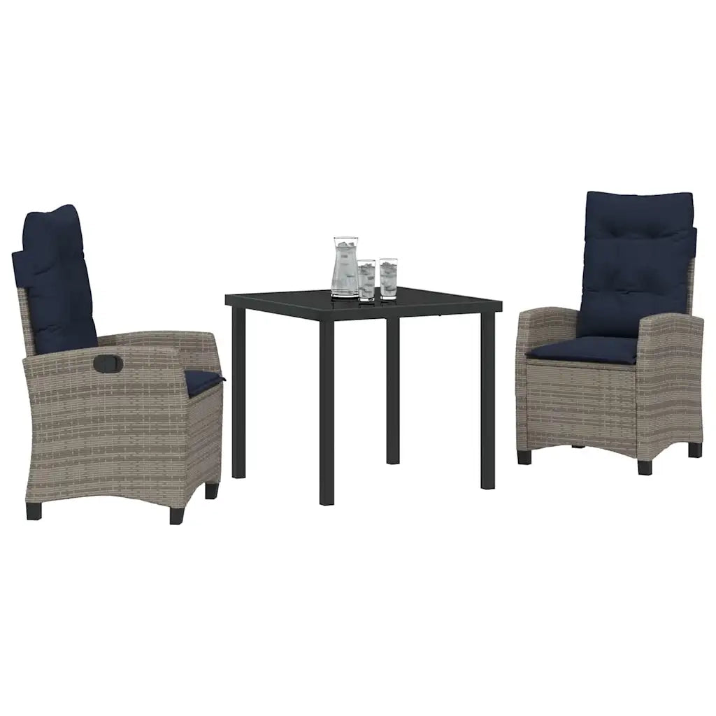 Set da Pranzo per Giardino con cuscino 3 pcs Grigio polyrattan