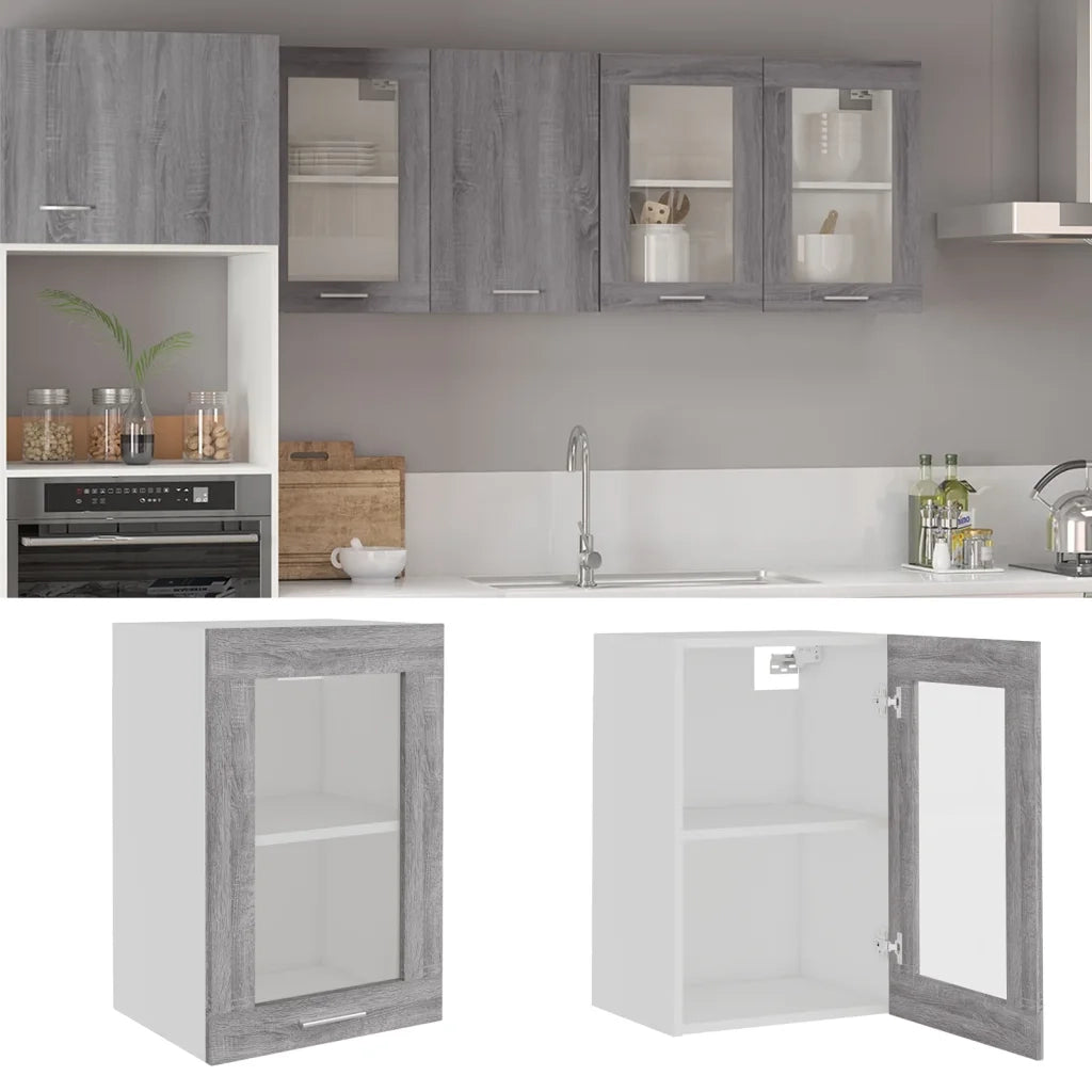 Mobile Pensile Vetro Grigio Sonoma 40x31x60cm Legno Multistrato cod mxl 71198