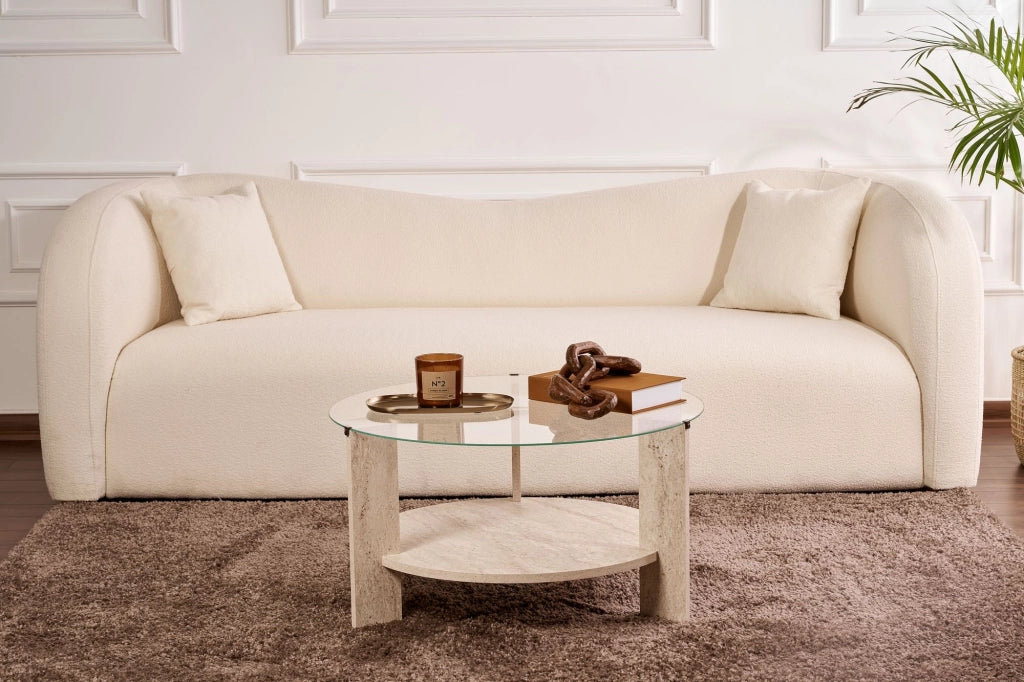 Tavolo basso in legno "Clara" - 75 x 75 x 40 cm - Travertino Trasparente