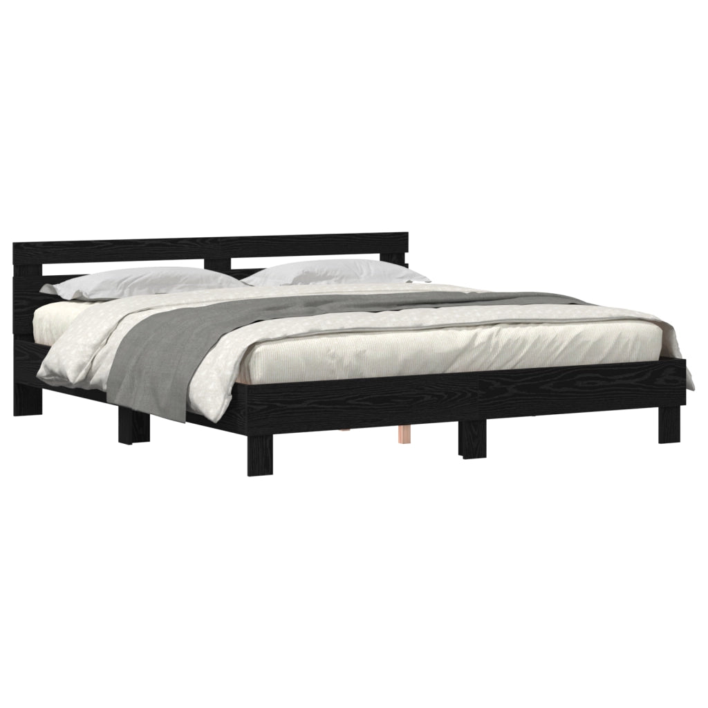 Telaio letto legno Rovere nero Legno massello 200 x 200 cm
