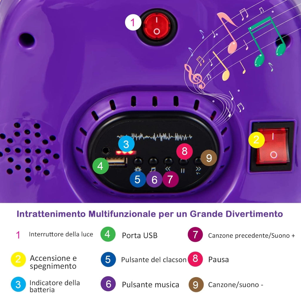 6V Autoscontro Elettrico per Bambini, Veicolo Elettrico con Telecomando, Girevole a 360°, Luci LED Colorate e Cintura di Sicurezza Regolabile, 37-95 Mesi (Viola)