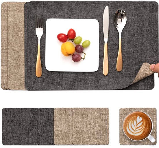 Tappeti di protezione in pelle naturale senza tessuto, set di 6 tappeti di protezione in pelle naturale antiscivolo (grigio-beige)