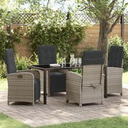 Set Pranzo Giardino 5 Pezzi con Cuscini Grigio Chiaro in Poly Rattan