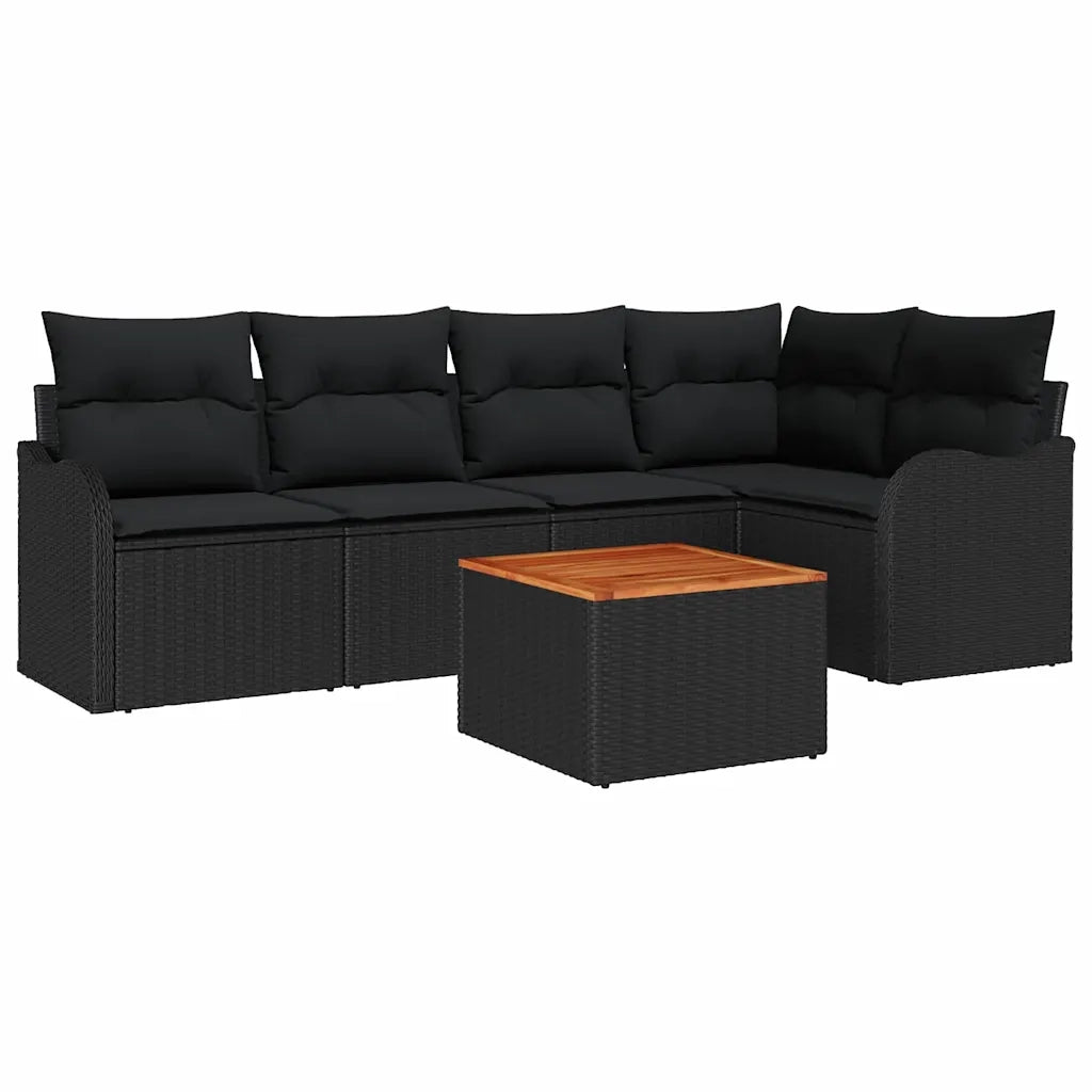 Set Divano da Giardino con archiviazione 6 pcs Nero polyrattan