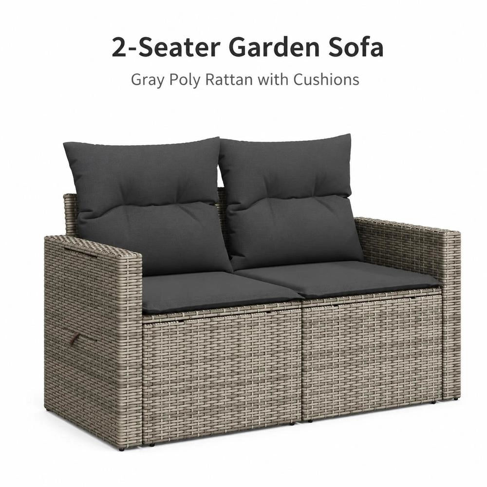 2-seater Garden Sofa With Cushions, Grey Poly Rattan
