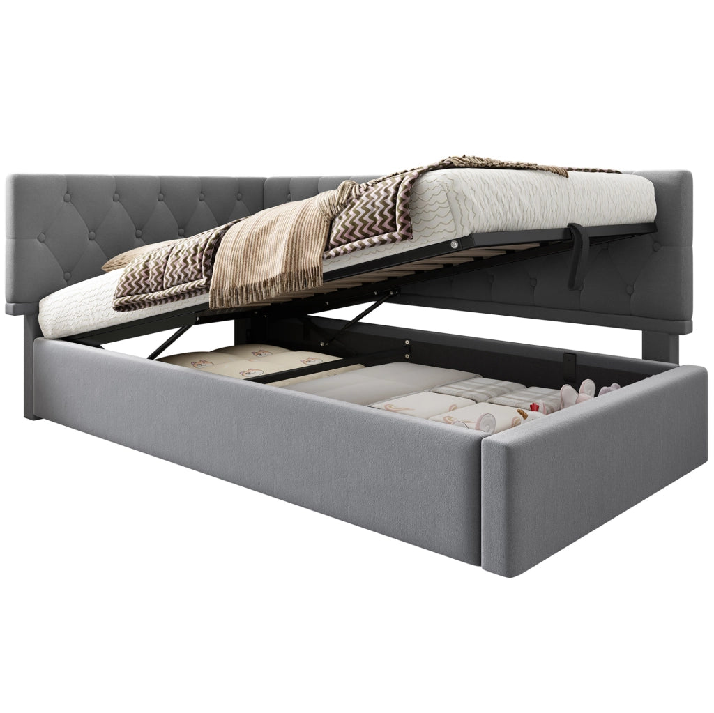 Letto con contenitore idraulico 90x190 cm in velluto grigio
