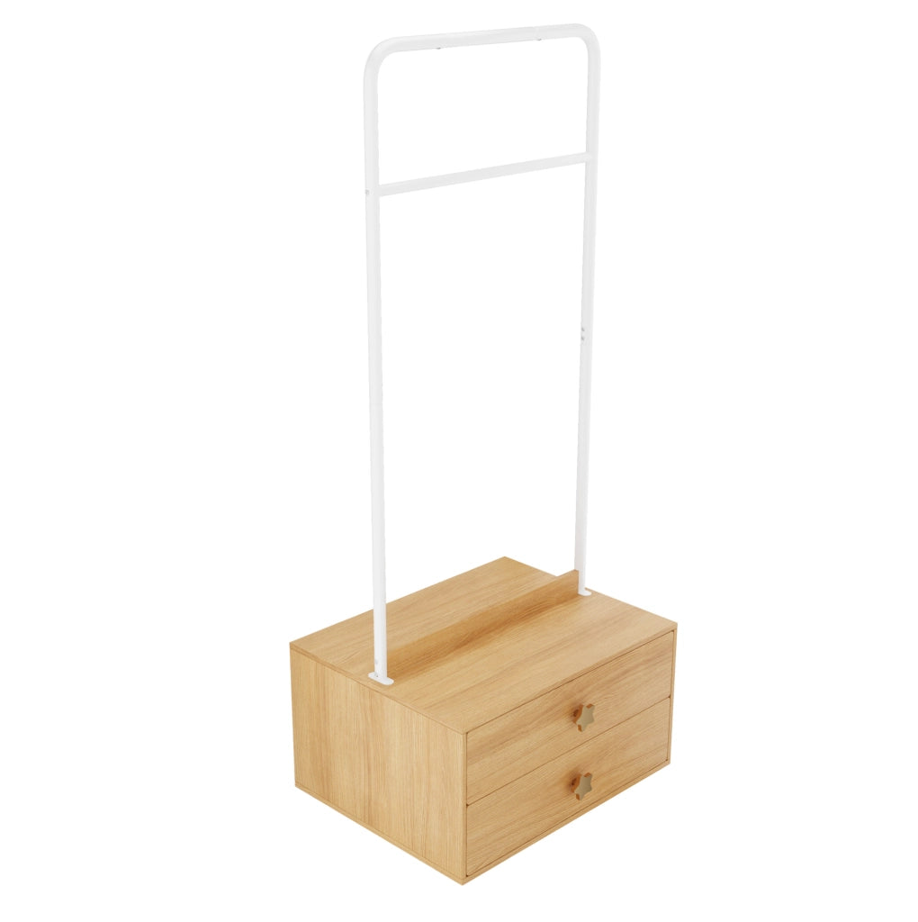 Appendiabiti per bambini con asta e 2 cassetti 70 x 55 x 168 cm in MDF; effetto legno naturale