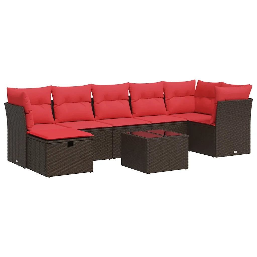 Set Divani da Giardino 8 pz con Cuscini Marrone in Polyrattan 3325320