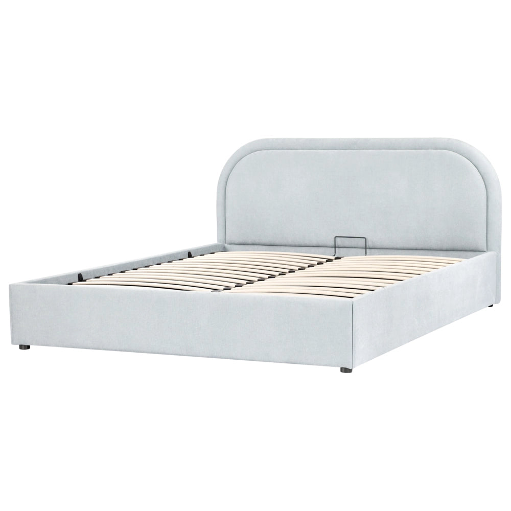 Letto matrimoniale EU Azzurro Tessuto  di ciniglia 160 x 200 cm Struttura imbottita con contenitore