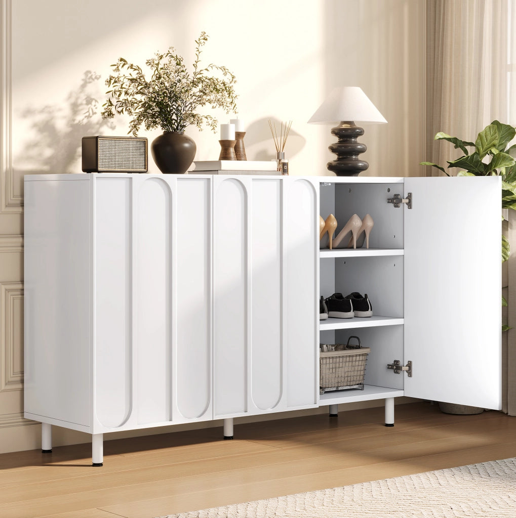 Mobile Sideboard e Scarpiera 2-in-1 in PB e MDF con 3 Ante, Ripiani Regolabili e Piedini in Metallo