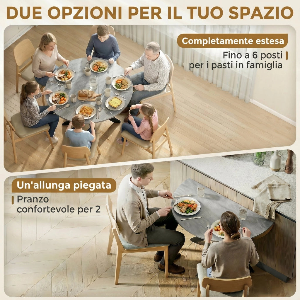 Tavolo Pieghevole Allungabile da Pranzo 2-6 Persone ¨C Zephmum ¨C Struttura Acciaio, Grigio Cemento