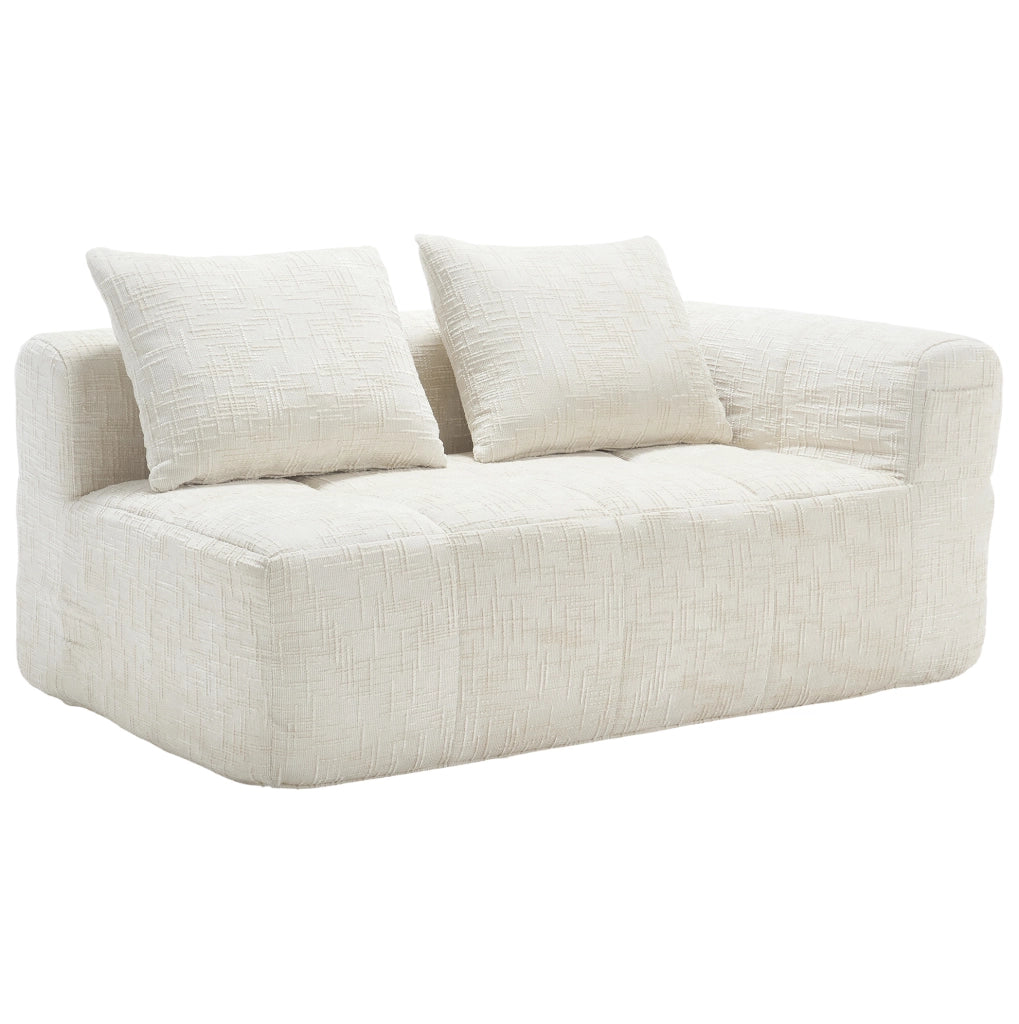 Divano chaise longue in ciniglia beige con tasche laterali e cuscino incluso