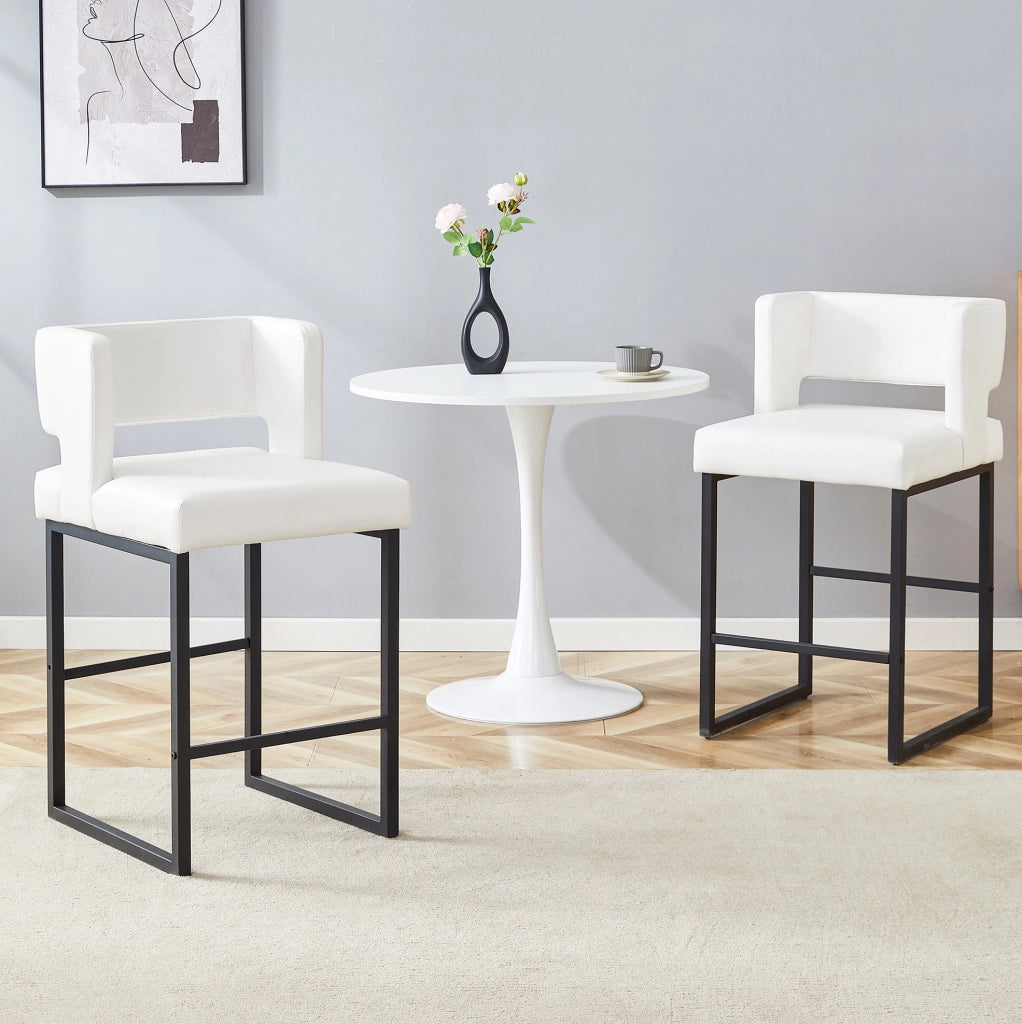 Sgabello da bar 91.4 cm con seduta imbottita; gambe in metallo; PU bianco e nero