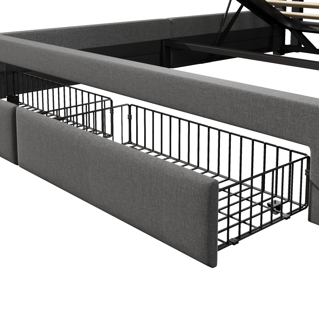 DESMIU Lit letto 140 × 200 cm 2 posti con USB, Type-C e LED, senza materasso, in lino, grigio