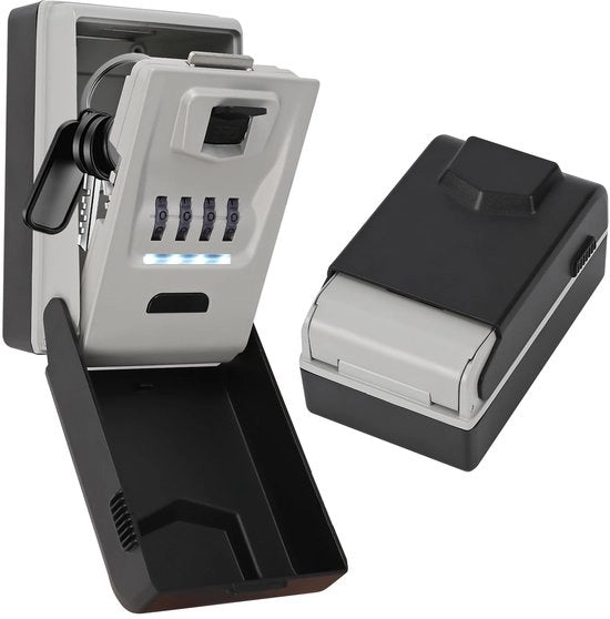 Safello con codice combinato e illuminazione - Cassetto per chiavi robusto per esterno, realizzato in lega di alluminio, resistente alle intemperie e impermeabile, grande cassetto per chiavi per casa, garage, ufficio e scuola