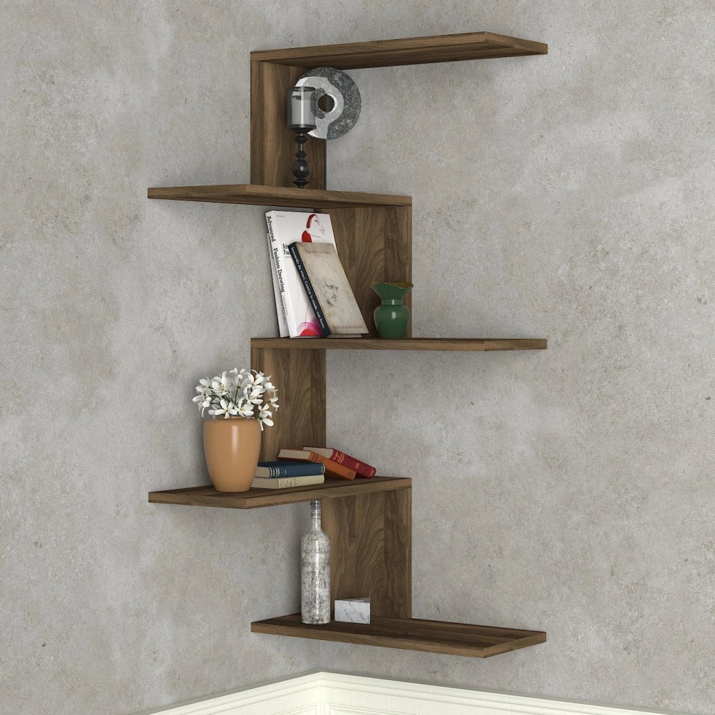 Mensola angolare in legno "Caniko" - 51 x 29 x 109 cm - Marrone