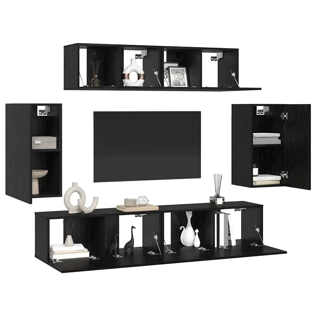 vidaXL Set mobile TV 6 pcs Rovere nero 80 x 30 x 30 cm