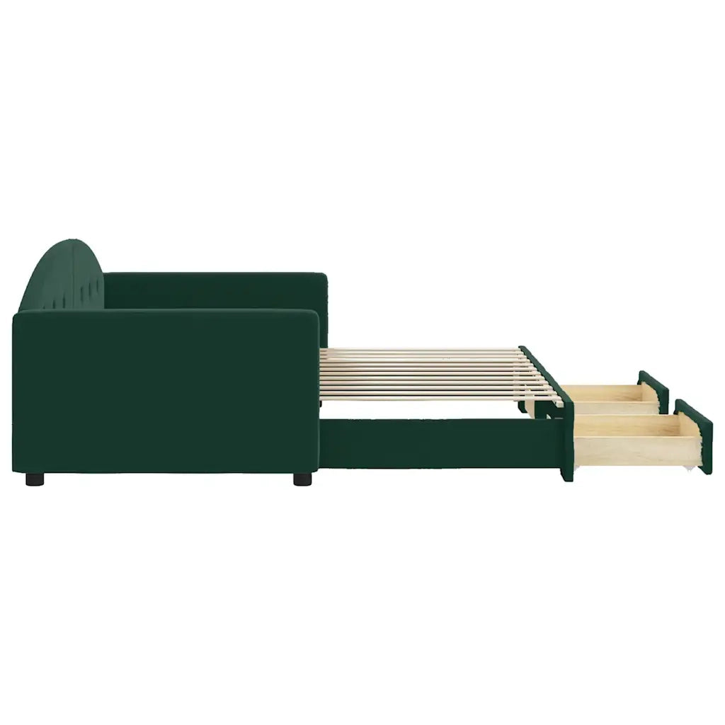 Divano Letto Estraibile Cassetti Verde Scuro 90x200cm Velluto