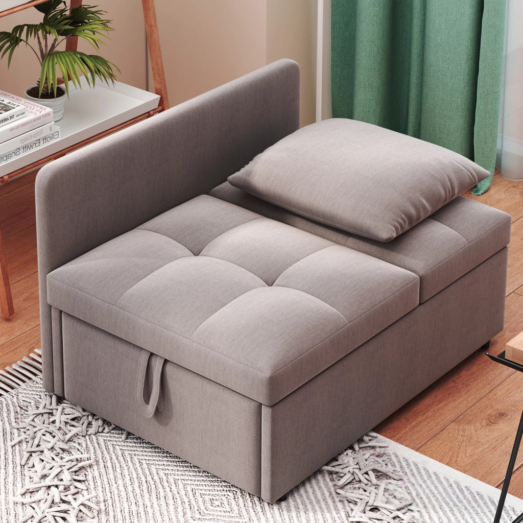 Divano letto multifunzione 3 in 1 con schienale regolabile a 5 posizioni, rivestimento grigio, soluzione salvaspazio per piccoli ambienti
