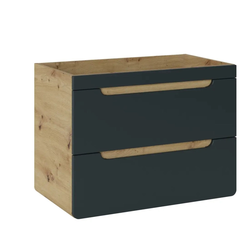 Mobile sotto lavabo ERBANO – 2 cassetti – 80 cm – Colori rovere chiaro e grigio antracite – Da appendere