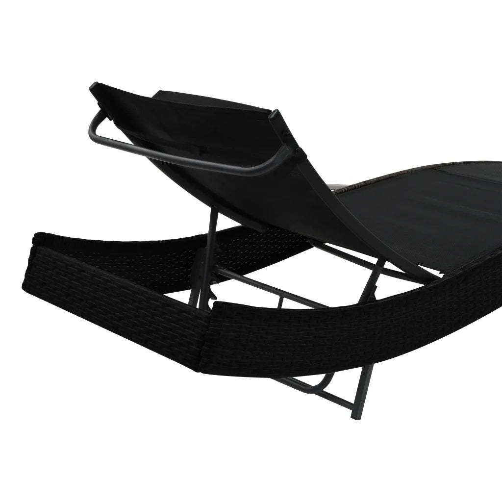 Lettino Prendisole con Cuscino in Polyrattan Nero 44717