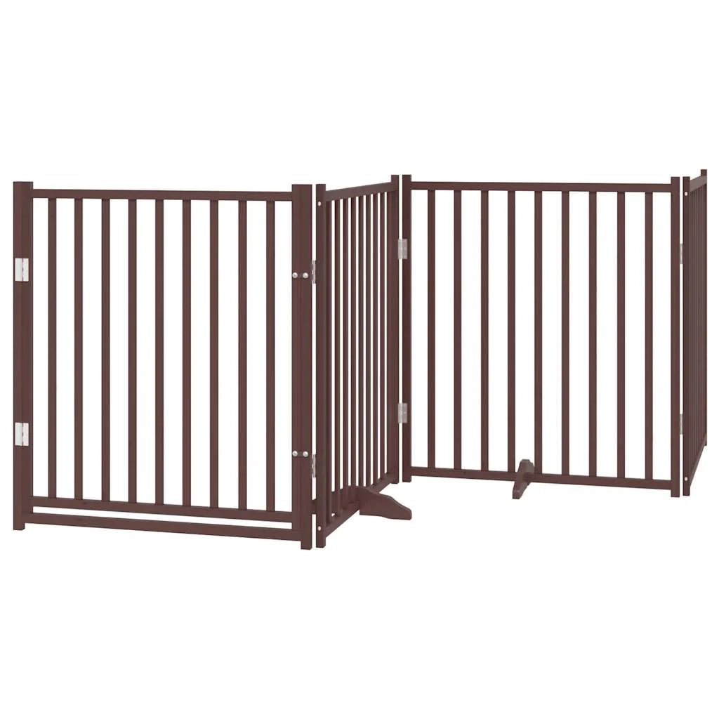 Cancelletto di sicurezza per cani con porta pieghevole 6 pannelli legno di pioppo marrone 02_0023029