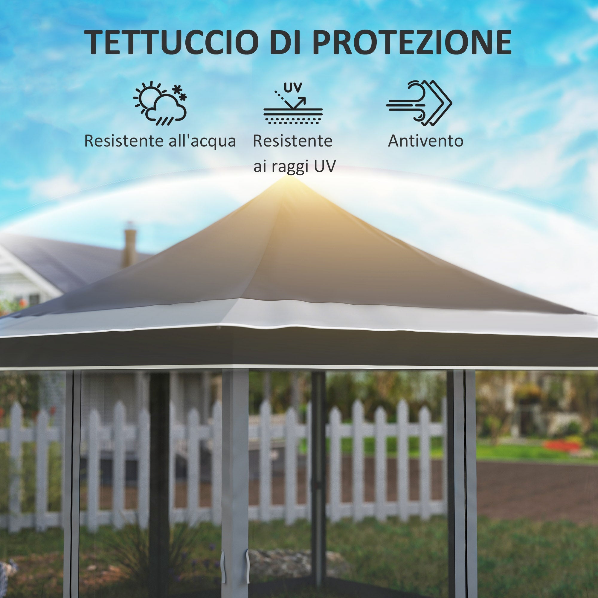 Gazebo da Giardino Pop Up 357x357x310 cm Altezza Regolabile e Zanzariere Grigio Scuro