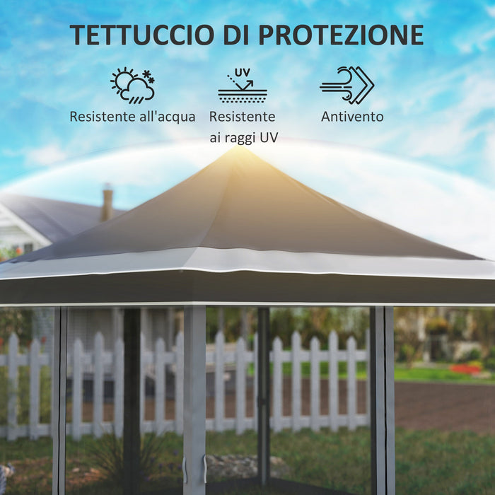 Gazebo da Giardino Pop Up 357x357x310 cm Altezza Regolabile e Zanzariere Grigio Scuro