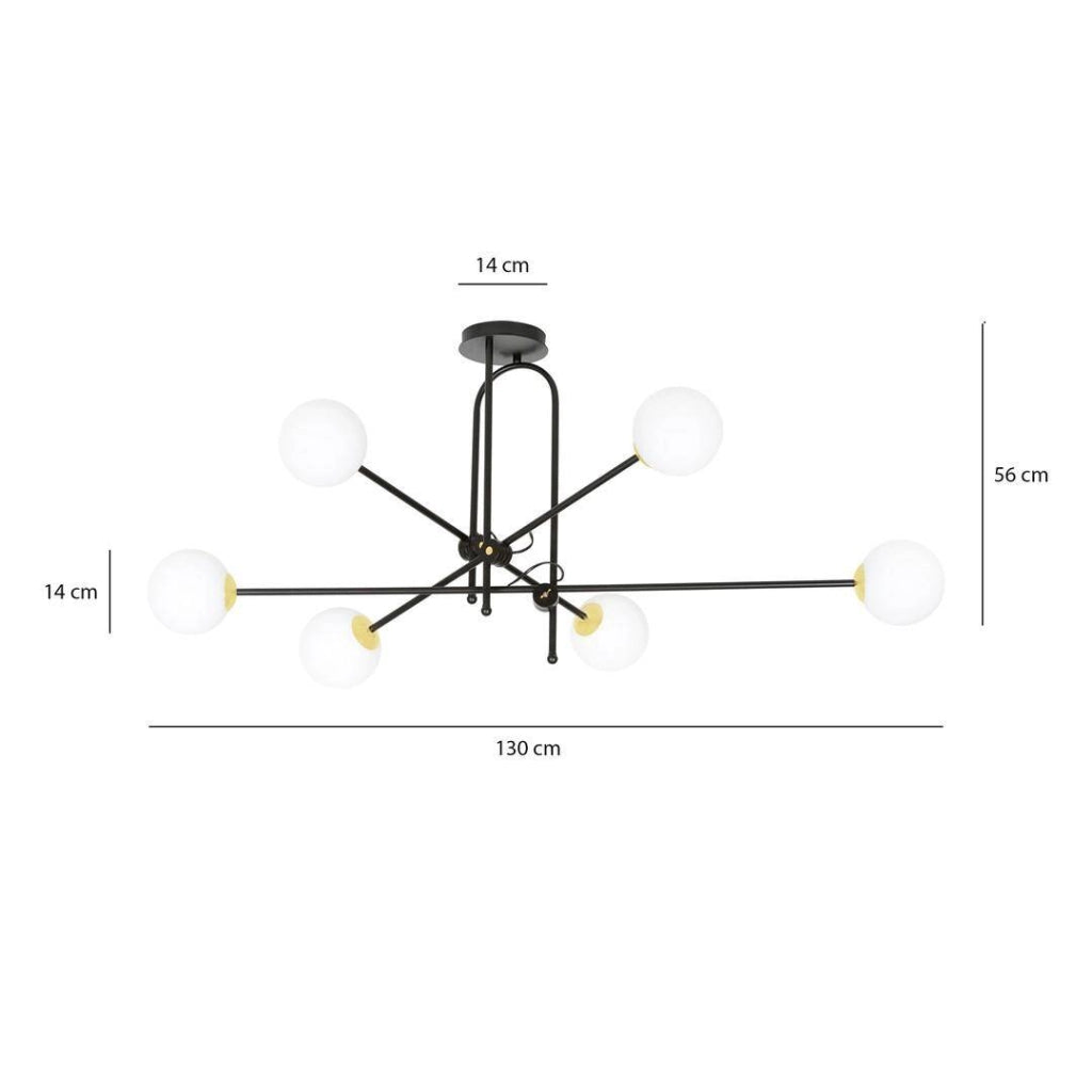 Lampadario nero oro 6xE14 sfere vetro DIARF Emibig