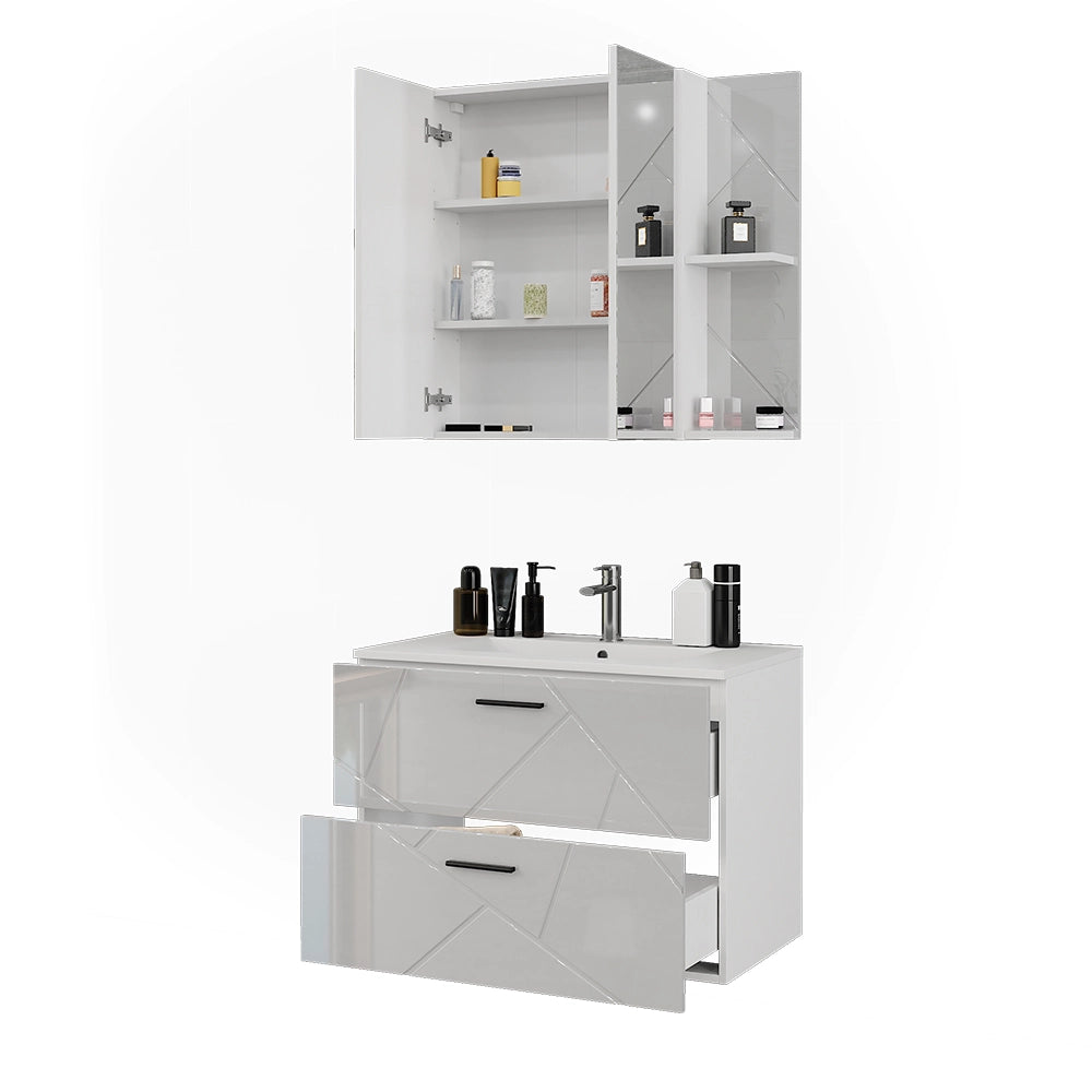 Vicco Set di mobili da bagno Bianco/bianco lucido 3 parti