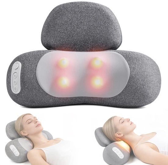 Cuscino massaggi 3 in 1 migliorato - Regolabile con 2 velocità - Massaggio tessuto profondo con funzione di calore - Ricaricabile e senza cavo