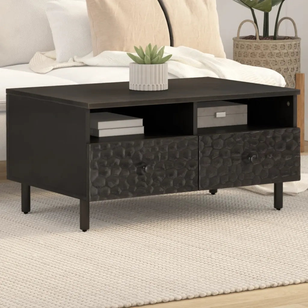 Tavolino da salotto | Tavolino da caff¨¨ | Tavolino da Soggiorno Nero 80x54x40 cm in Legno Massello di Mango