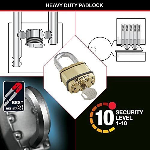 Master Lock M15BEURDLF Lucchetto in Acciaio Laminato 64 mm con Archetto in Carburo di Boro 11 mm 4 Chiavi colore Ottone