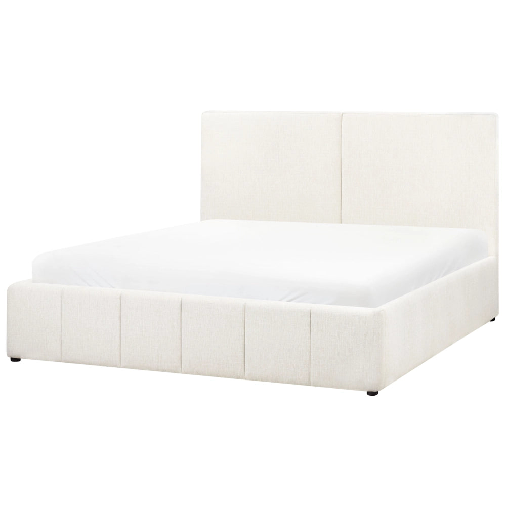 Letto matrimoniale con contenitore rivestito in tessuto bianco sporco 180 x 200 cm camera da letto elegante