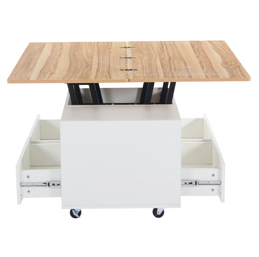 Tavolino da caffè elevabile e pieghevole 100×50 cm con 4 cassetti e ruote