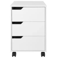Cassettiera da Ufficio a 3 Cassetti con Maniglie a Scomparsa, in Legno e Metallo, 40x50x57.5 cm, Bianco