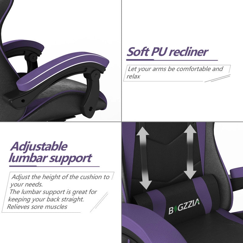 Sedia da gioco, Sedia da gioco ergonomica in similpelle , altezza regolabile con supporto lombare e poggiatesta, schienale reclinabile