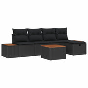 Set Divano da Giardino con cuscino 6 pcs Nero polyrattan