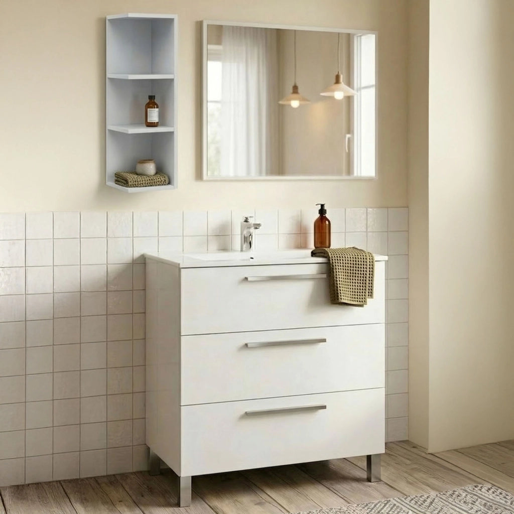 Sesto, set Mobili Bagno Specchio Incluso, Bianco Lucido