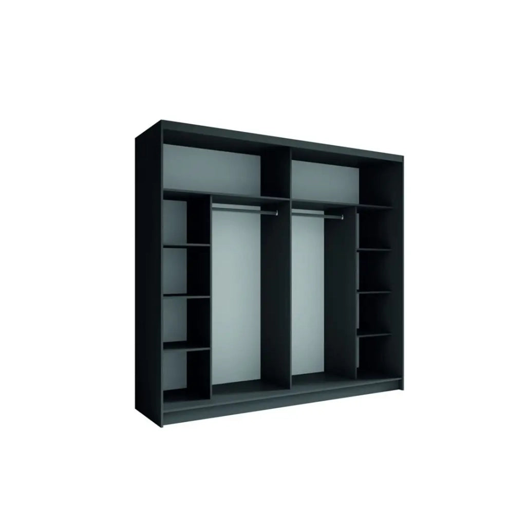 Set camera NOFI - Letto 140x200 cm con rete a doghe, 2 cassetti, comodini, armadio e cassettiera - grigio grafite