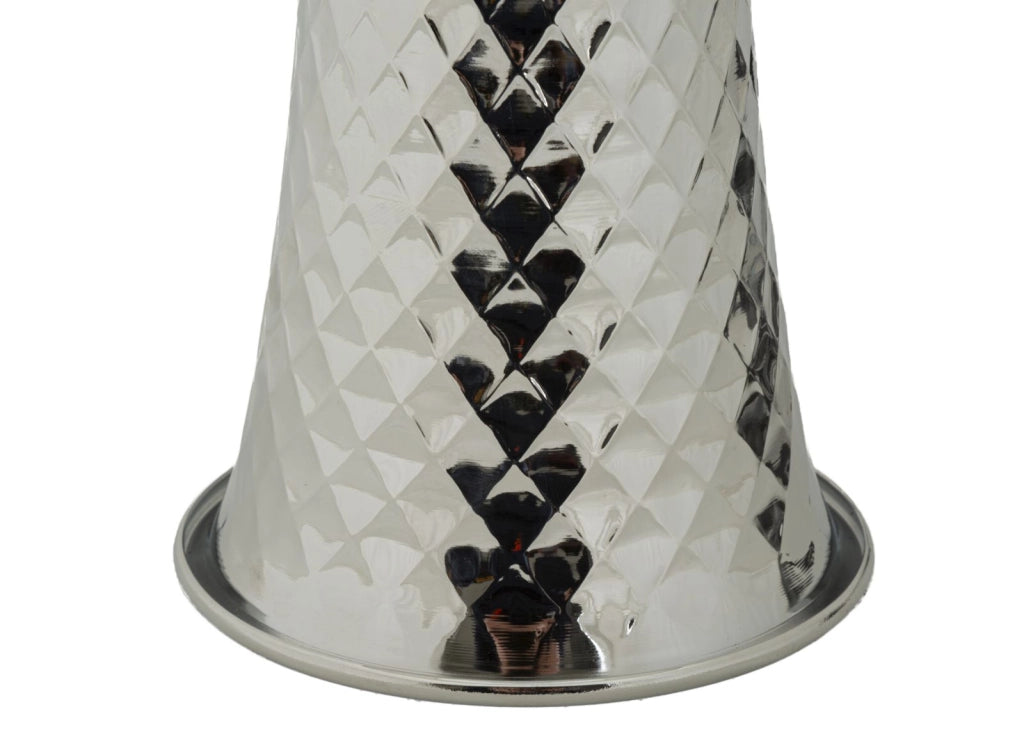 Lampada da Tavolo Tower Argento Ø30x54 cm in Ferro e Tessuto Argento e Bianco