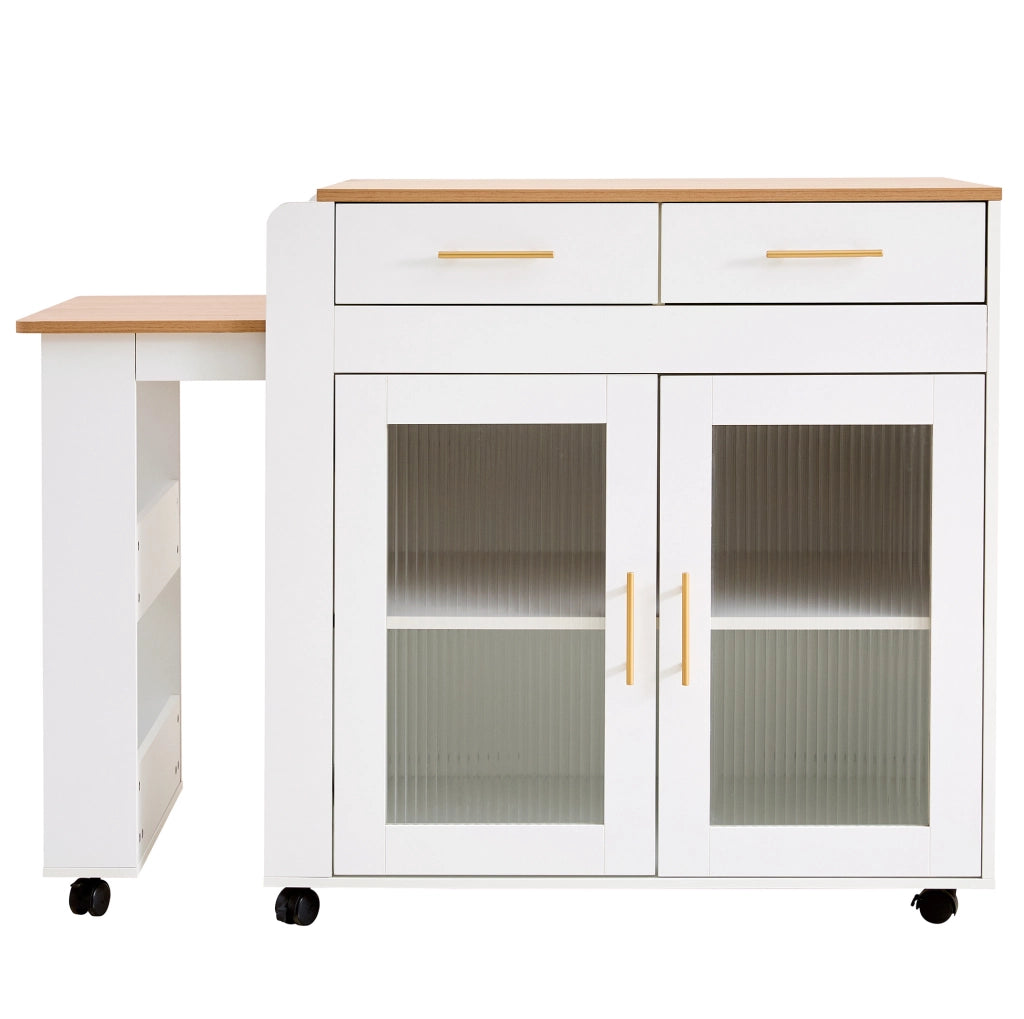 Isola cucina mobile con piano allungabile 116/177 cm; prese EU e USB; bianca