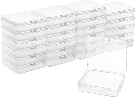 Scatole di archiviazione in plastica trasparente con coperchio ripiegabile (24 pezzi) - 7,2 x 6,3 x 1,7 cm - scatola di archiviazione mini per medicinali, perle, gioielli, articoli di attività ricreativa e piccoli componenti