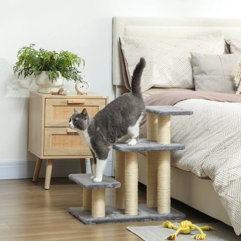 Scaletta per Cani e Gatti con Tiragraffi in Sisal 3 Gradini 54 cm
